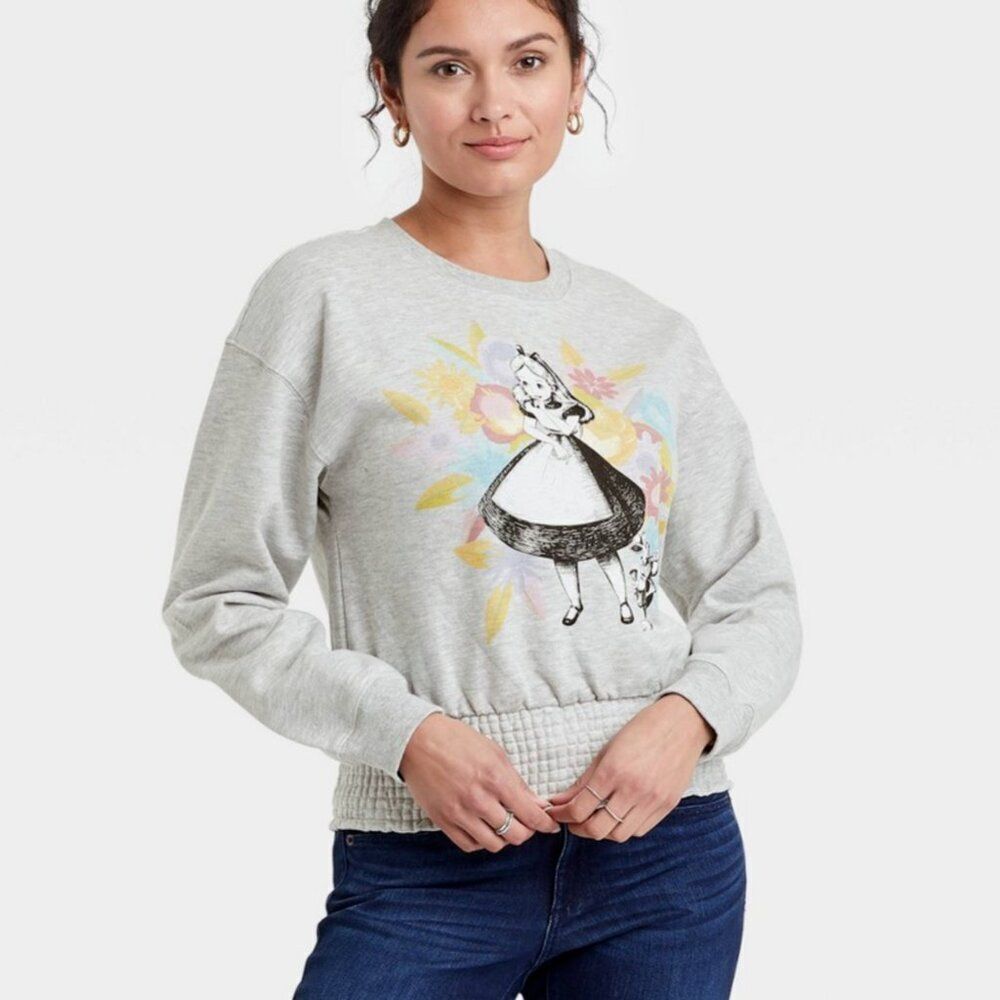 Disney‎ Alice In Wonderland And White Rabbit Gray Sweatshirt SMALL NWT